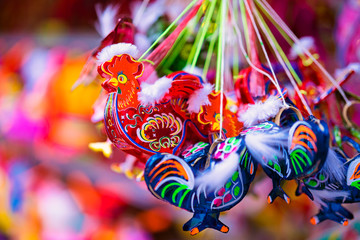 Colorful of tradition lanterns hanging on street in chinatown  lantern market, Saigon, Vietnam....