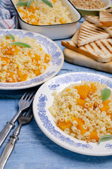 Traditional pasta with pumpkin slices