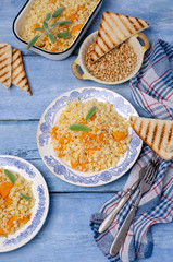 Traditional pasta with pumpkin slices