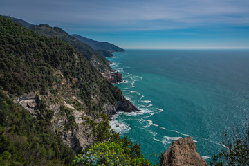 Landscape of Vernazza village from the top of the hill in Cinque Terre, Italy