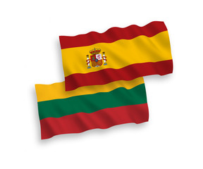 Flags of Lithuania and Spain on a white background