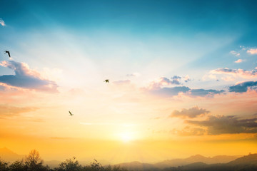 Earth Day concept: Sun light and  autumn sunset background