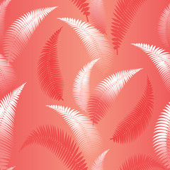 seamless pattern of fern leaves coral color on coral background. vector illustration. EPS 10.