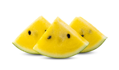 slice yellow watermelon isolated on white background