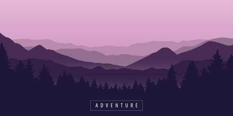 adventure mountain and forest purple landscape vector illustration EPS10
