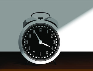 White retro alarm clock on white background with shadows.Vector illustration.