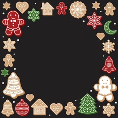 gingerbread cookies arrange as shape for use as poster or background for merry christmas theme editable outline
