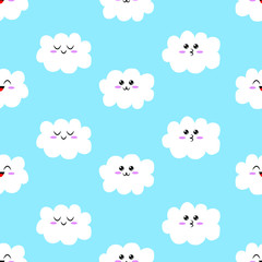 EPS 10 vector. Seamless pattern with kawaii clouds.
