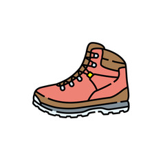 Hiking boot line icon. Outdoor leather boots symbol. Adventure shoes sign. Vector illustration.