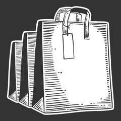 Paper bag for shopping or presents. Vector concept in doodle and sketch style. Hand drawn illustration for printing on T-shirts, postcards.