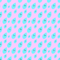 EPS 10 vector. Seamless pattern with kawaii raindrops.