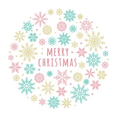 snowflakes arrange as circle shape illustration, flat design for use as wallpaper or background.editable outline of snowflakes