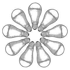 LED light bulb. Vector concept in doodle and sketch style. Hand drawn illustration for printing on T-shirts, postcards.