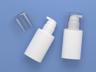 White cosmestic bottle with pump. Soap bottle mockup. Toothpaste bottle pump mockup. Cosmetic pump bottle. Plastic pump container. Plastic pump bottle on blue background.