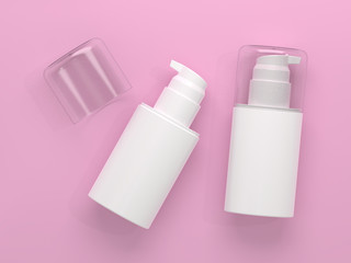 White cosmestic bottle with pump on pink. Soap bottle mockup. Toothpaste bottle pump mockup. Cosmetic pump bottle. Plastic pump container. Plastic bottle dispenser.