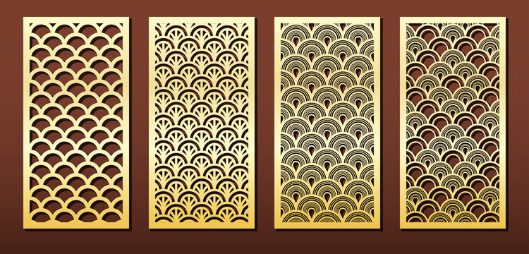 Laser cut panels, vector set for wood or metal decor, arabic geometric pattern