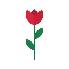 Flat icon red tulip isolated on white background. Red flower. Vector illustration.