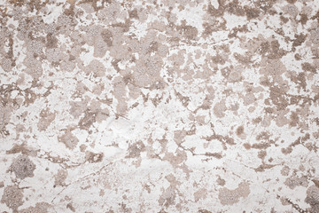 Light brown and white concrete wall. Shabby dirty rough surface. Old stucco. Cement texture, abstract grunge background. Modern art. Crack pattern with spots. Plaster, whitewash in abstract style.