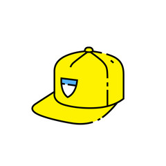 Yellow baseball cap line icon. Flat peak snapback headwear symbol. Modern hat sign. Vector illustration.