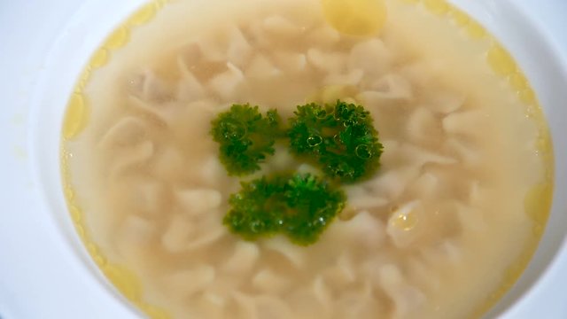 Exotic cuisine. Krym Tatar soup with tiny dumplings