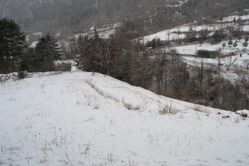 Snow landscape of the pirenair mountain in Aragon Spain winter