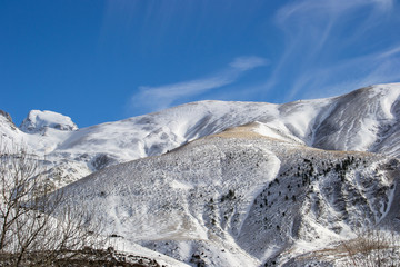 Landscape after snowing full of sun at the pirenair mountains in aragon