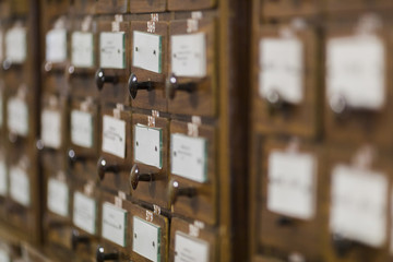 Card index boxes in library