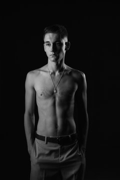 portrait of a boy with weak body