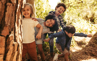 Group of children playing hide and seek