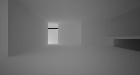 Obraz premium Abstract architectural white and black gloss interior of a minimalist house with large windows.. 3D illustration and rendering.