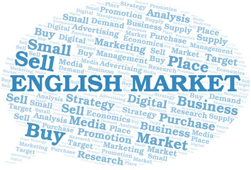 English Market word cloud. Vector made with text only.