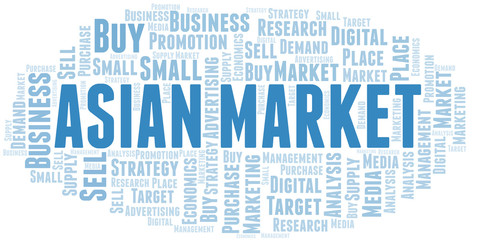 Obraz premium Asian Market word cloud. Vector made with text only.