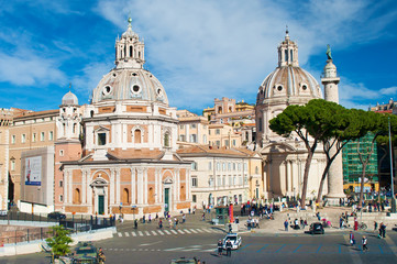 Fototapeta na wymiar View of Piazza Venezia, Chiesa di Santa Maria di Loreto and Colonna Traiana