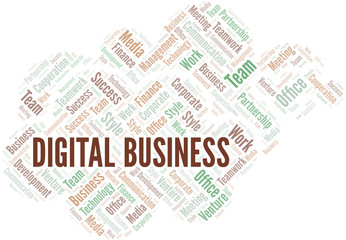 Obraz premium Digital Business word cloud. Collage made with text only.