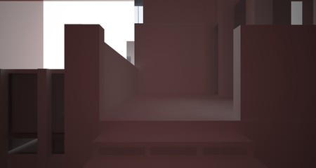 Fototapeta premium Abstract architectural white and brown gloss interior of a minimalist house with large windows.. 3D illustration and rendering.