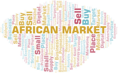 African Market word cloud. Vector made with text only.