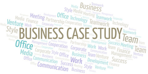Business Case Study word cloud. Collage made with text only.