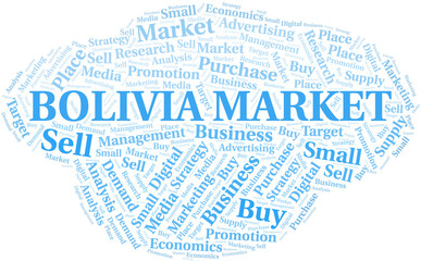 Bolivia Market word cloud. Vector made with text only.