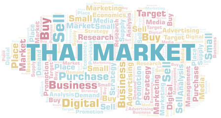 Thai Market word cloud. Vector made with text only.