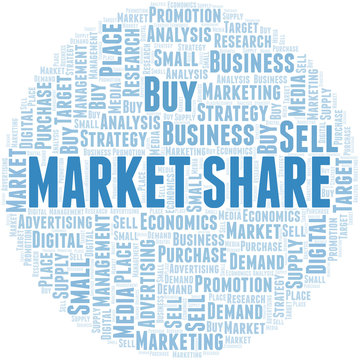 Market Share word cloud. Vector made with text only.