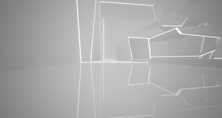 Abstract white interior with neon lighting. 3D illustration and rendering.