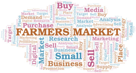 Farmers Market word cloud. Vector made with text only.