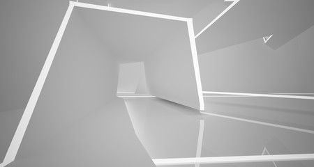 Abstract white interior with neon lighting. 3D illustration and rendering.