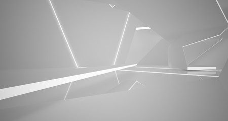 Abstract white interior with neon lighting. 3D illustration and rendering.