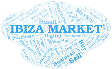 Ibiza Market word cloud. Vector made with text only.