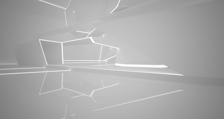 Abstract white interior with neon lighting. 3D illustration and rendering.