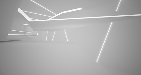 Abstract white interior with neon lighting. 3D illustration and rendering.