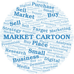 Market Cartoon word cloud. Vector made with text only.