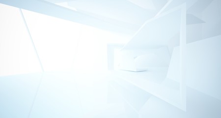 Abstract white interior with window. 3D illustration and rendering.