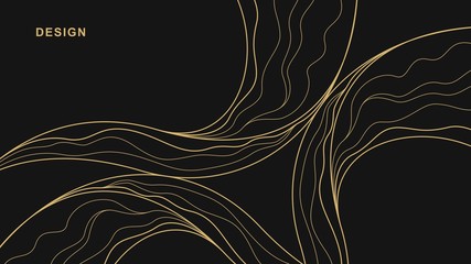 Abstract background of the lines of gold color on a black background.